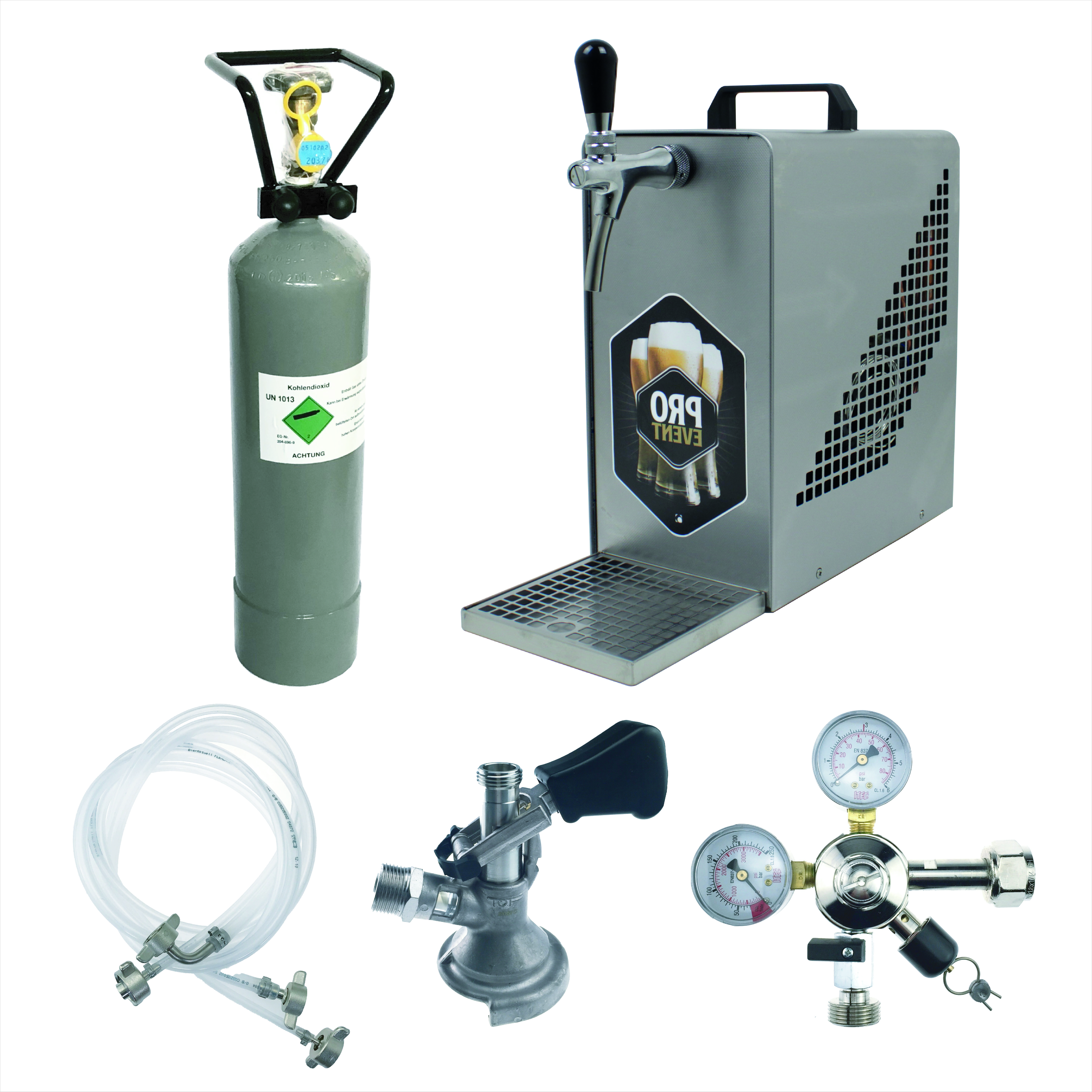 Bierzapfanlage komplett Set, 35 Liter/h-A02M-getraenkezapfanlagen.net Bierzapfanlage komplett Set, 35 Liter/h-A02M-Lindr Bierzapfanlage, Bierzapfanlage, Bierzapfanlage kpl., 30 l/h, Druckminderer, Zapfkopf, Co2 Flasche, Leitungen, pygmy 25-getraenkezapfanlagen.net